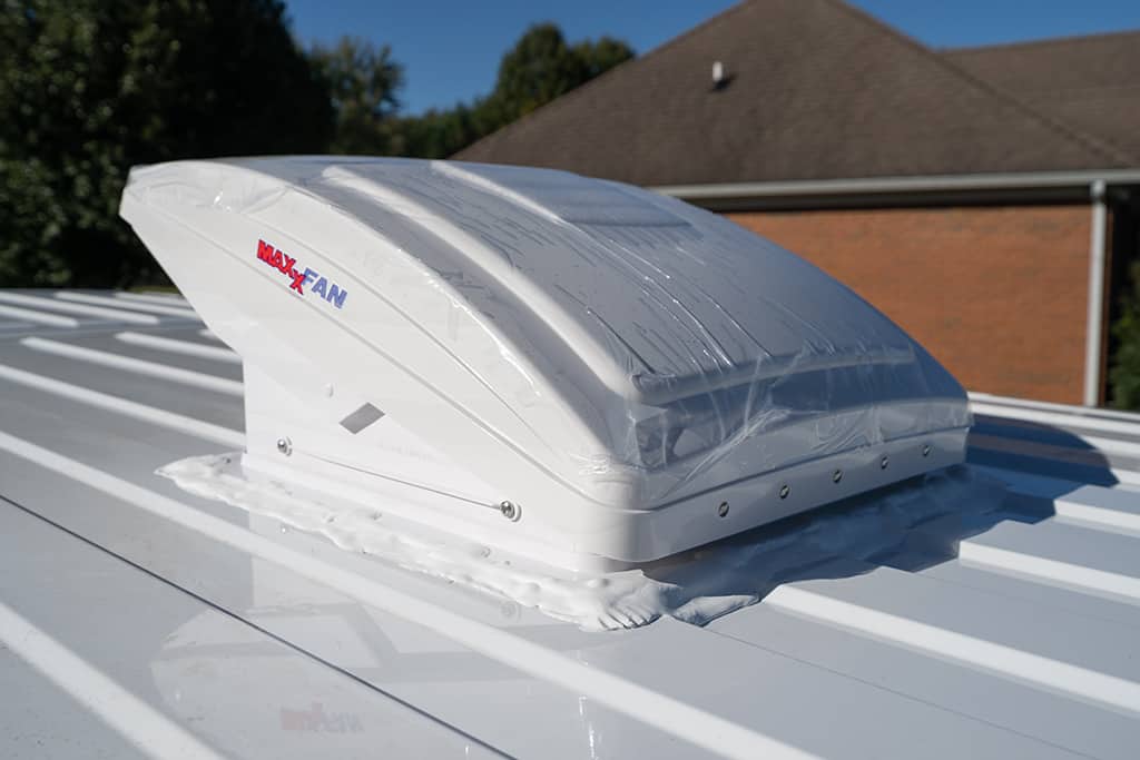 View of roof fan on top of van