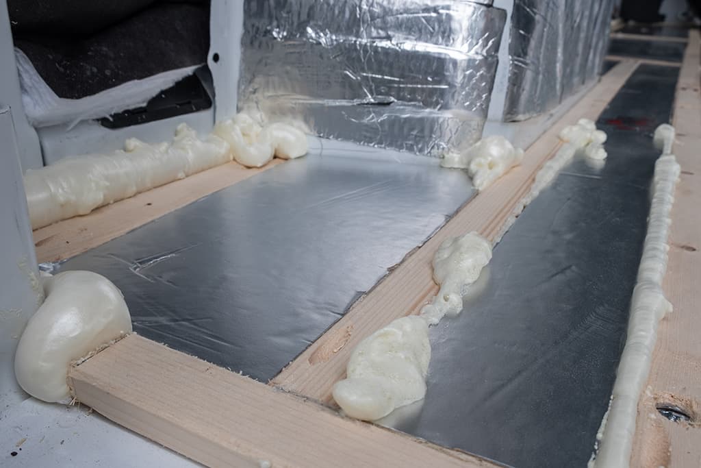 Foam insulation on subfloor