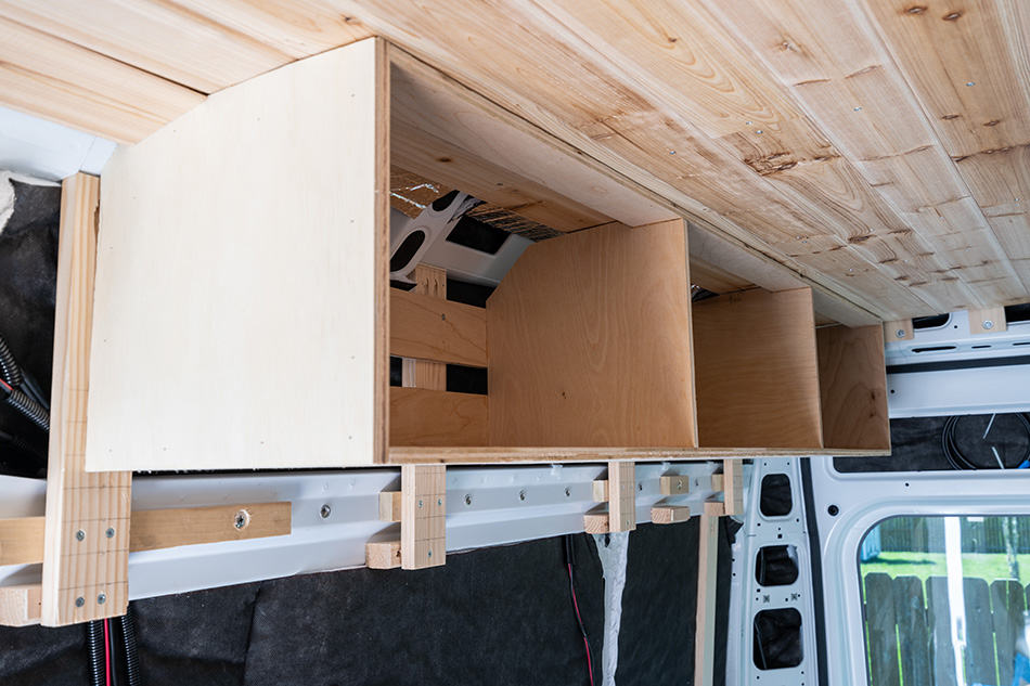 Side view of van overhead cabinets