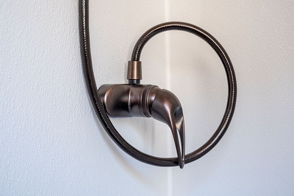 Close up view of shower handle
