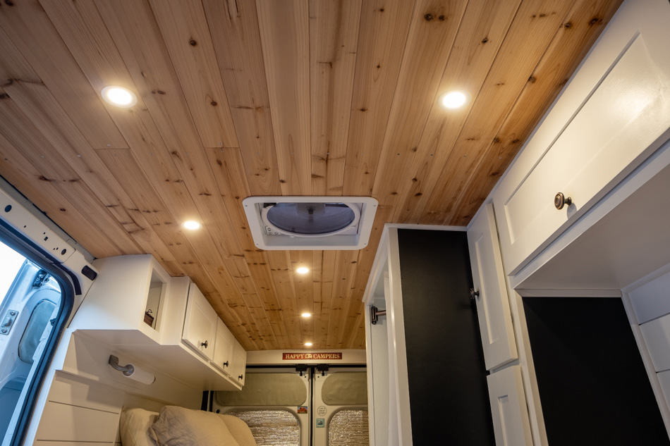 Camper van ceiling with LED lights