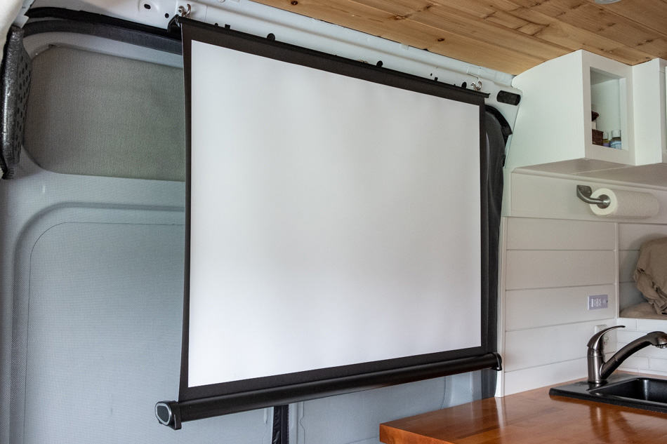 40 Inch projector screen hanging in van